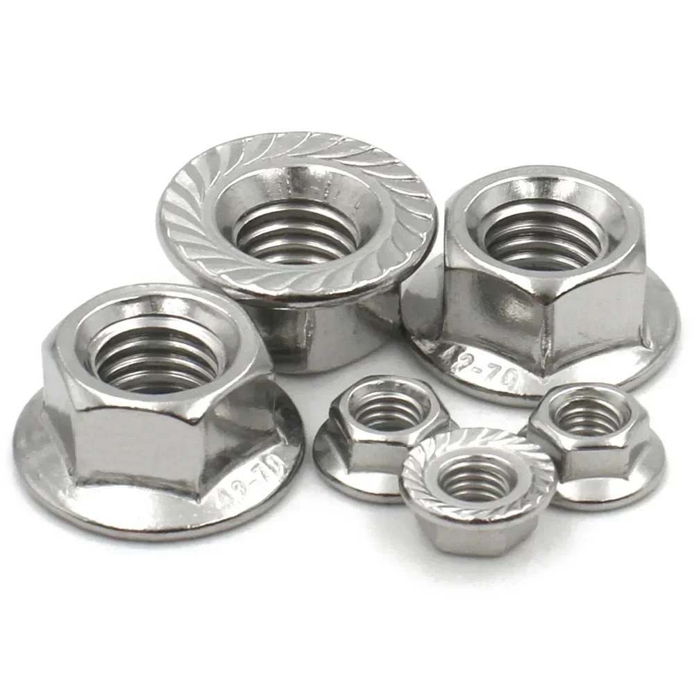 50/20/10Pcs Fixing Nut M3 M4 M5 M6 M8 M10 M12 304 Stainless Steel Serrated Metric  Hex Hexagon Flange Lock Nuts DIN6923