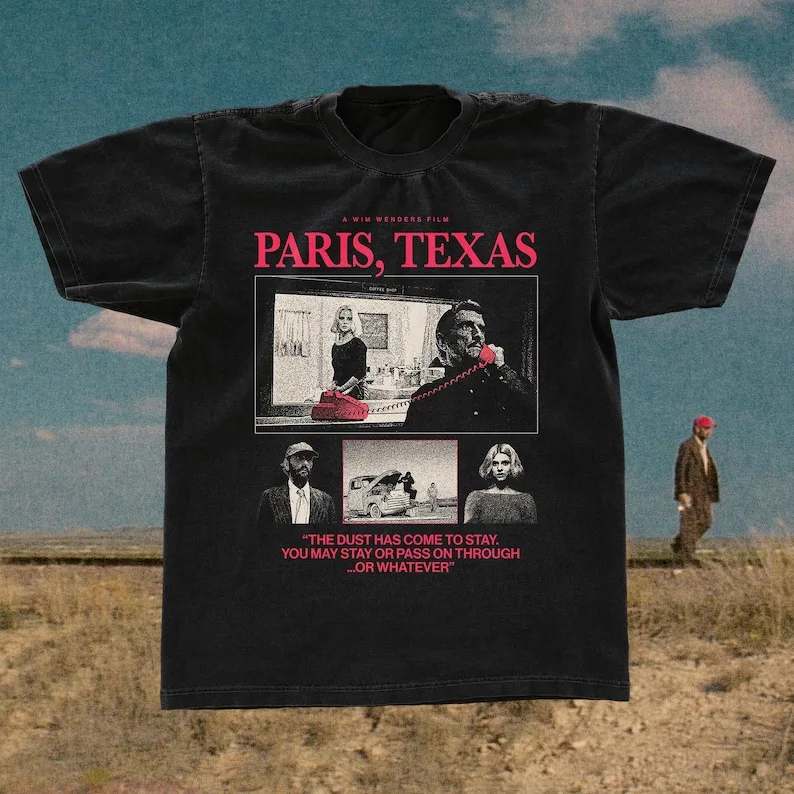 Paris Texas 1984 Movie Tee Shirt, Wim Wenders T-shirt, Black Classic Tee Harry Dean Stanton
