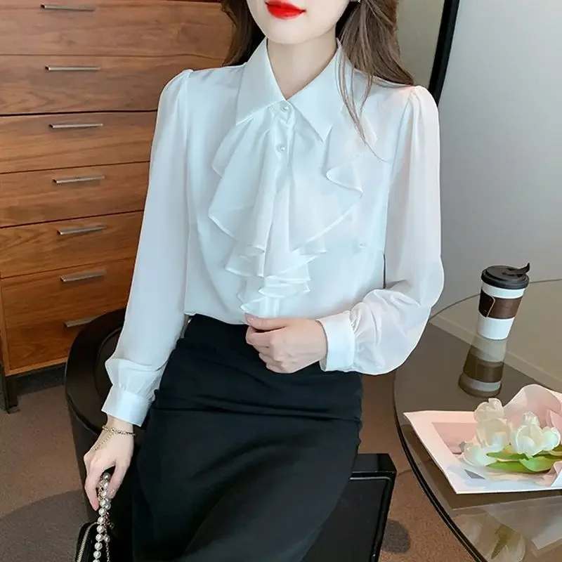 เสื้อเชิ้ตชีฟองคอกลมแฟชั่นสตรี