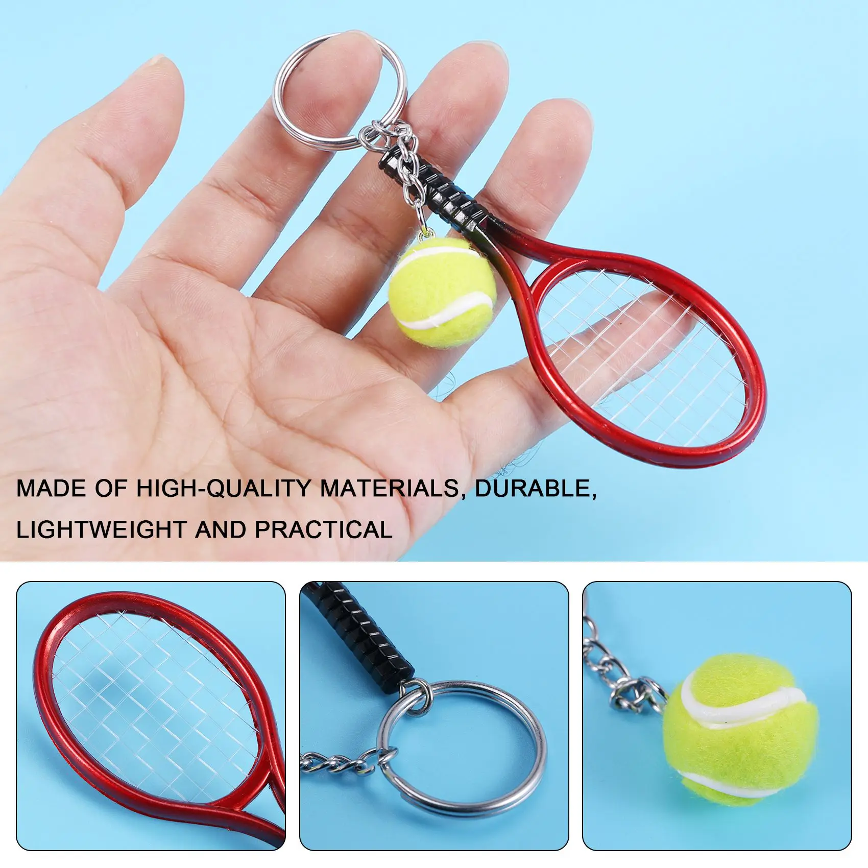 

ABWP-6Pcs Mini Tennis Racket Ball Keychain Pendant Bag Accessories For Bag Sport Advertisement Fans Souvenirs Key Ring