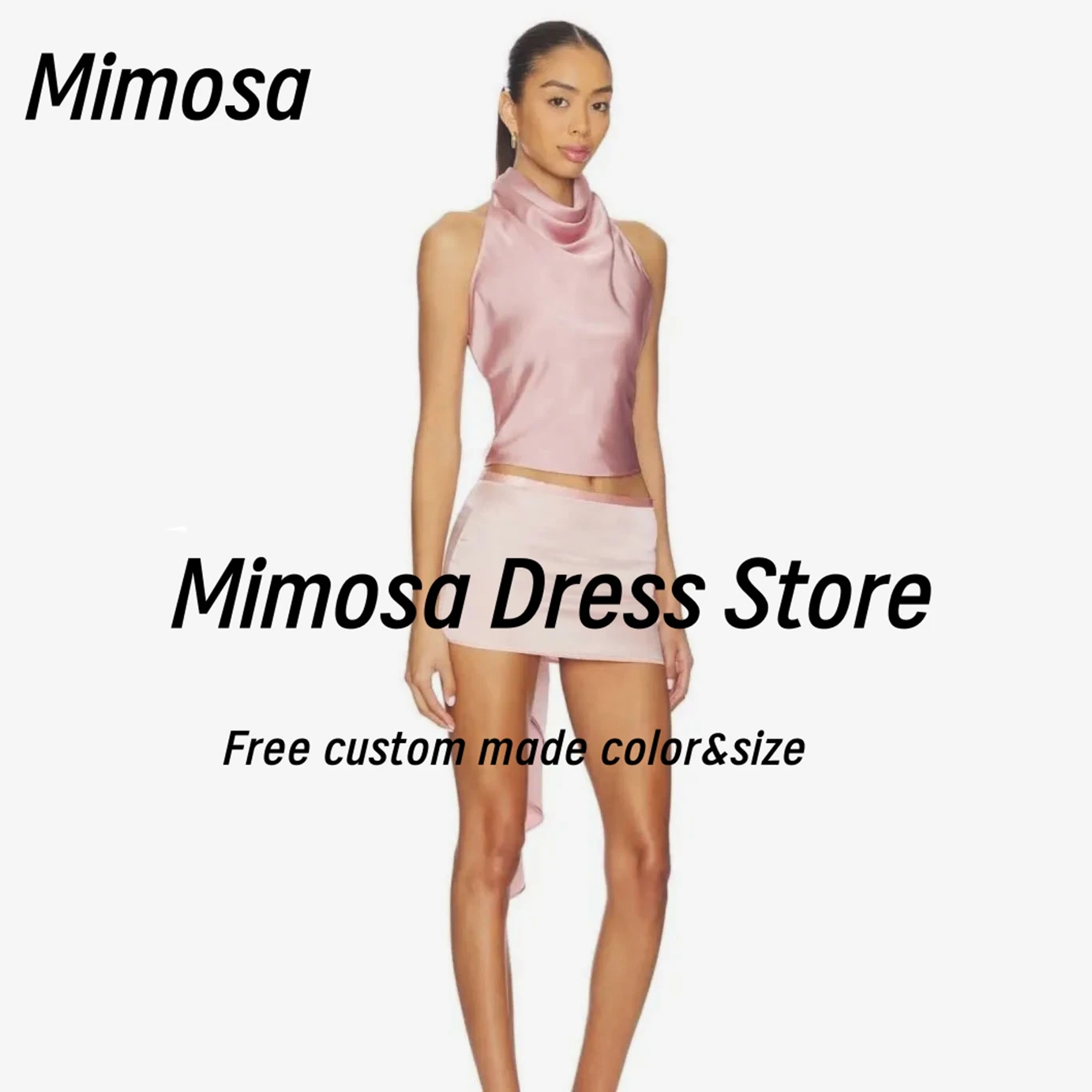 

Mimosa Sexy Backless Prom Dresses Halter Neck Sleeveless Robe Des Cocktail Party Dress 2-Pieces Mini Night Club Gowns Customized