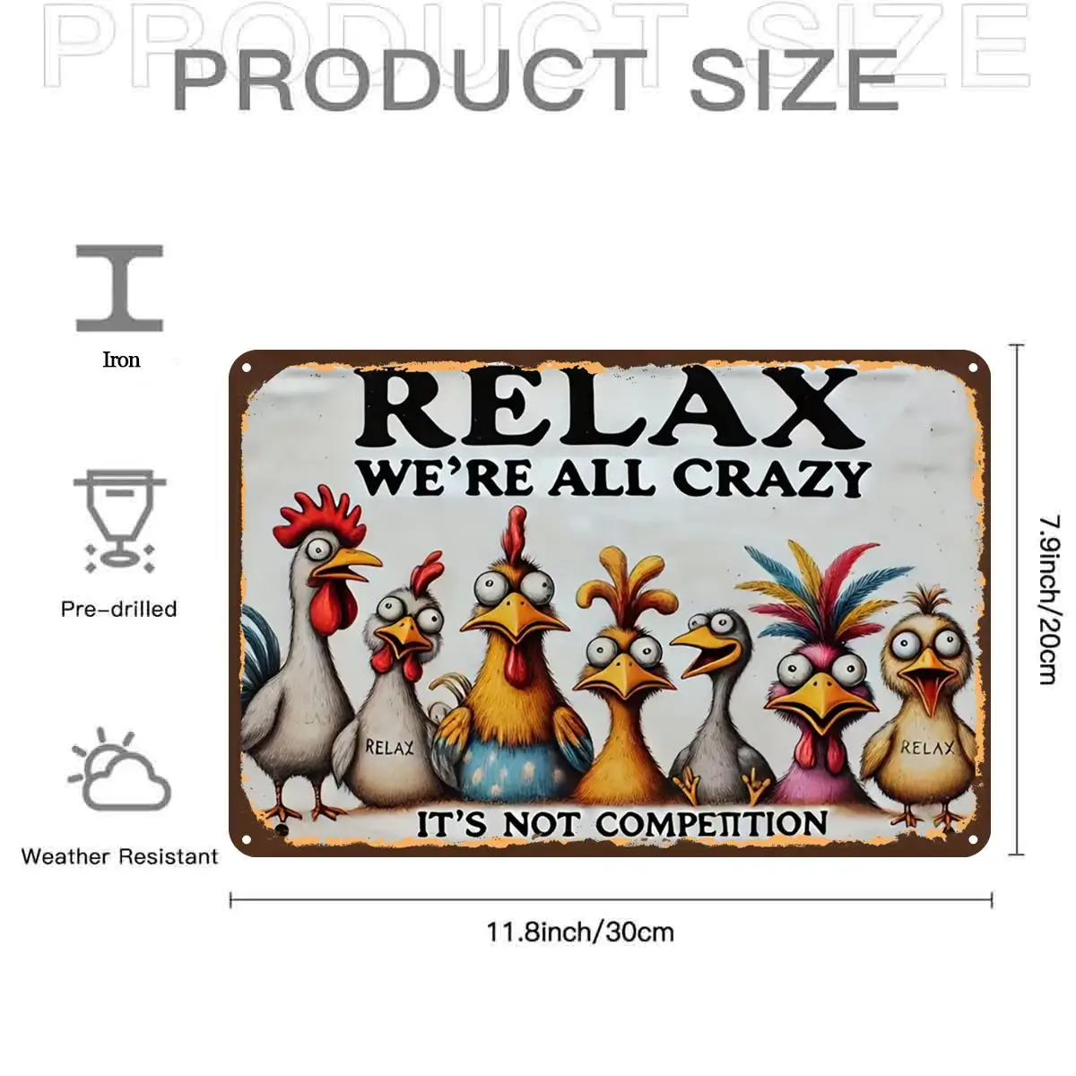 2D Flat, 1pc, Retrorelax We'Re All Crazy Signmetal Iron Sign, Pre-Drilled Holes, Suitable for Indoor, Garden, Outdoor, Home, Off