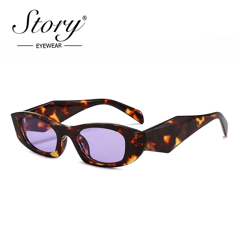 

STORY Retro Tortoiseshell Thick Frame Sunglasses Women Men Brand Designer Fashion Purple Orange Lens Rectangle Sun Glasses 3980N
