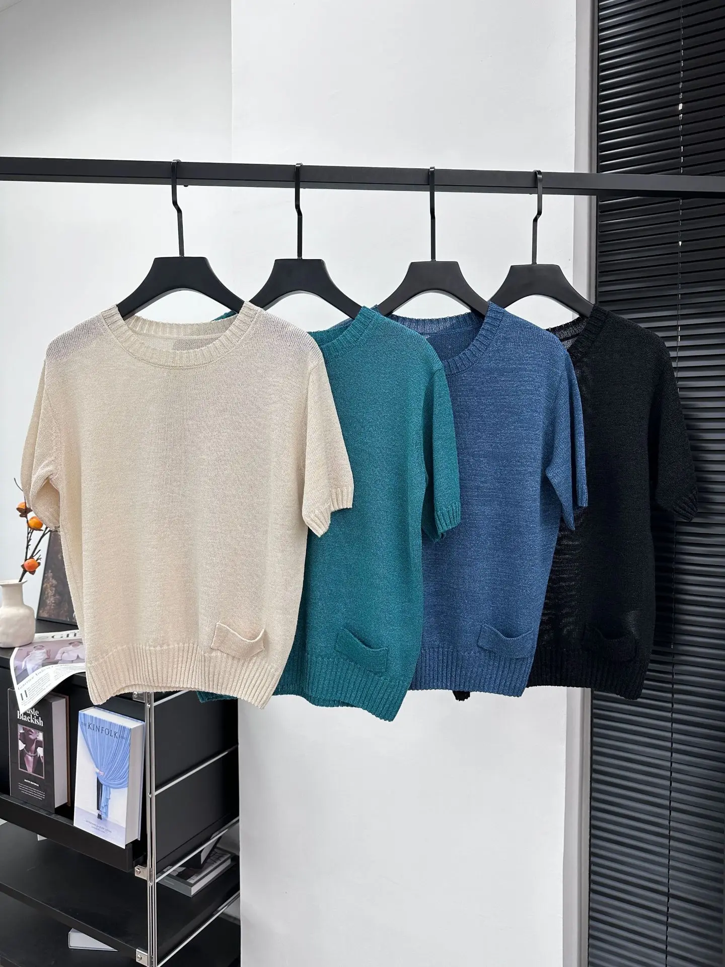 

Summer New Round Neck High Quality Loose Solid Color Short Sleeve Commuter Knitted T-Shirt Tops For Women