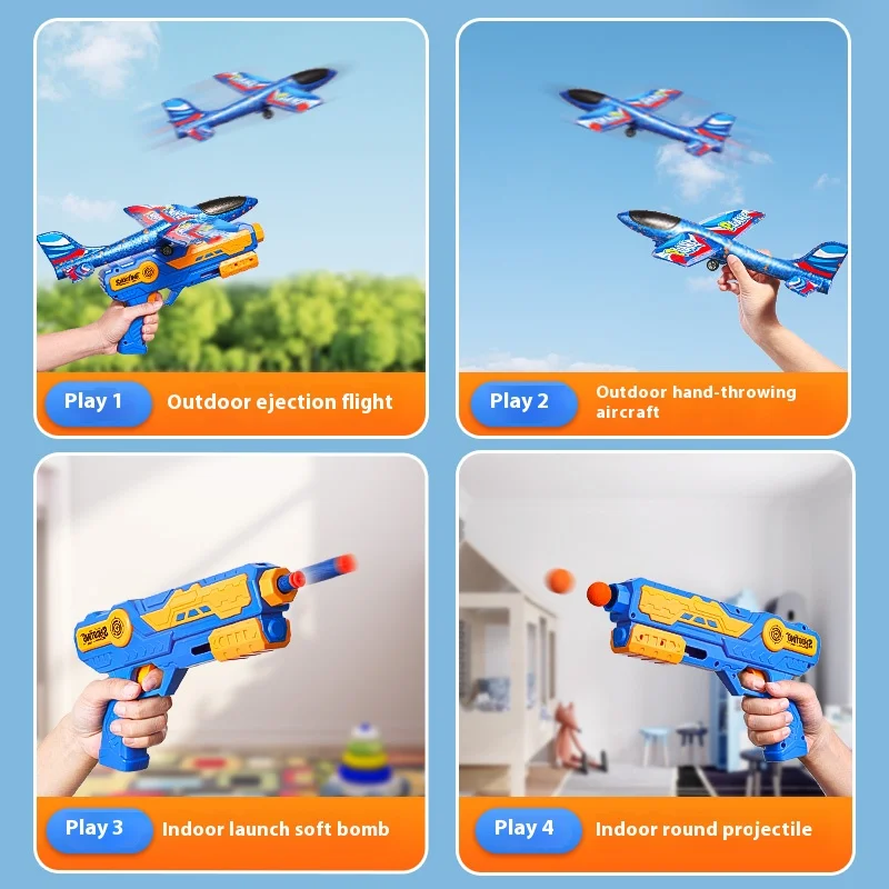 3 in 1 Flugzeug werfer Outdoor-Schieß spiel spielen Eva Soft Bullet Toy Guns Katapult Flugzeug Spielzeug für Kinder Freunde Geschenk