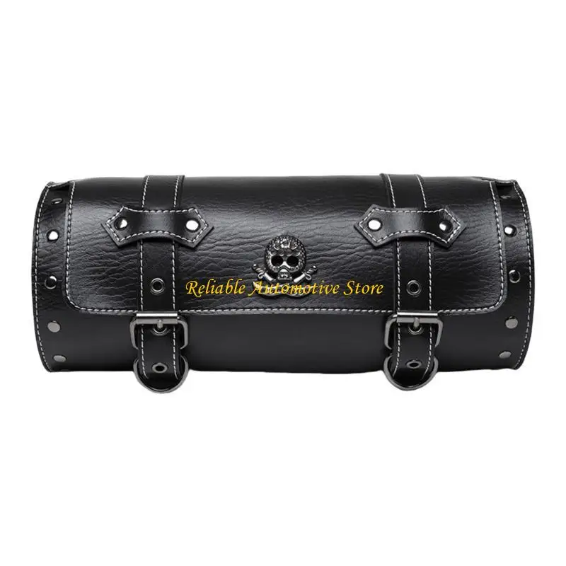 

M68B Motorcycle PU Storage Front Bag Front Fork Handlebar Bag Vintage Tool Saddlebag Skull Pattern Motorbike Tool Bag