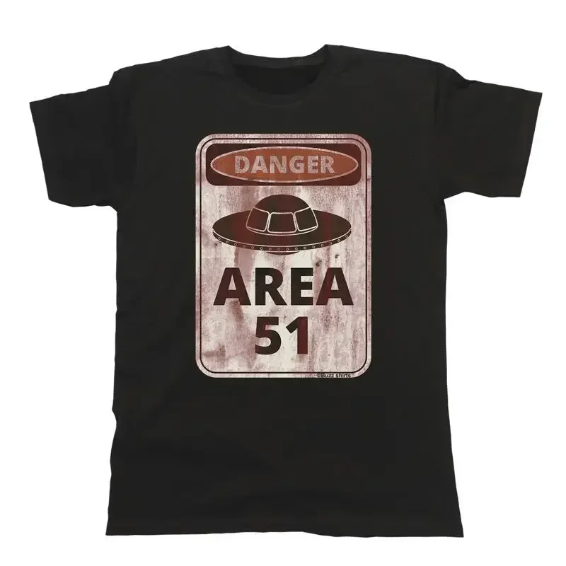 Danger Area 51 Aliens Funny Mens Cotton T Shirt Ufo Spaceship Space