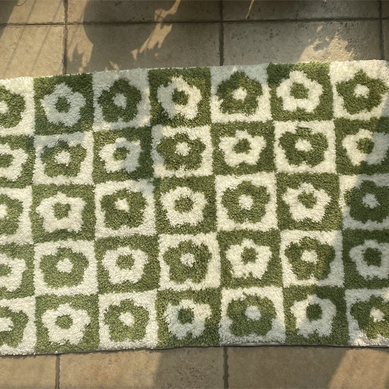 Flower Plaid Carpet Rugs Soft Tufting Wool Carpet Rugs Non-Slip Abosrbent Bathroom Floor Mat Bedroom  Toilet Door Carpet