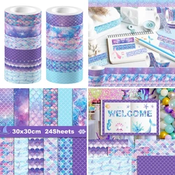 Cartoon Purple Mermaid Scale Pattern Washi Tape and Scrapbook Paper Scrapbooking Pad Background Card Making DIY Craft Decoration