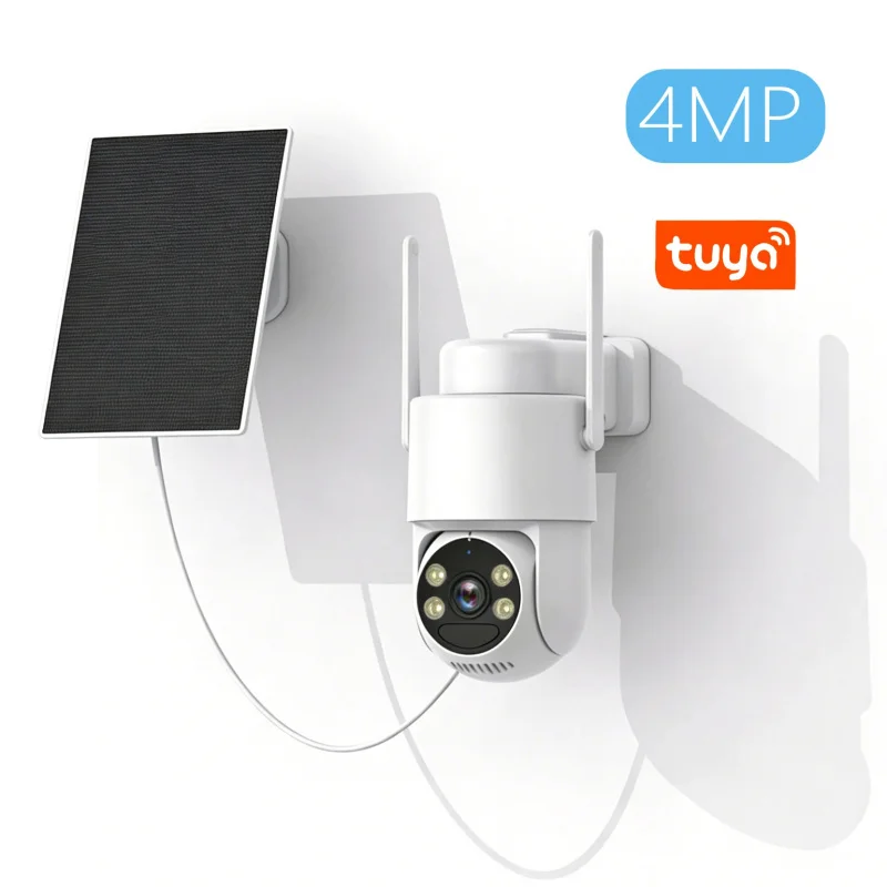 Outdoor Battery Solar Charging PIR Detection 4MP Tuya Wireless PTZ Security Wifi Solar Camera With 3W Solar Panel