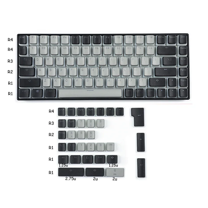 لوحة مفاتيح ميكانيكية شفافة من جلد الحليب بلونين PBT 104/84/87/68/63/61/أقحوان متقاطع مخصص