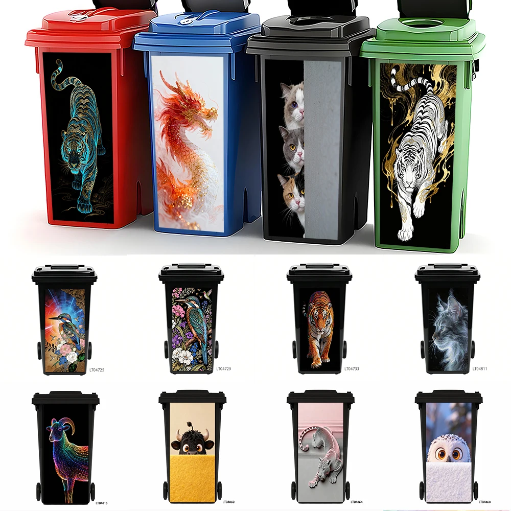 Magical Koi Fish Mural Trash Can Sticker, Glowing Neon Design Waterproof Peel and Stick Outdoor Garbage Bin Decal