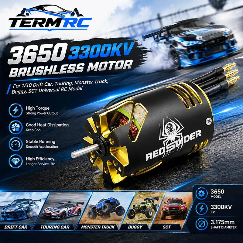 1Pc 3650 3300KV Brushless Motor 36x50mm 3.175mm Shaft for 1/10 RC Drift Touring Monster Truck Buggy SCT