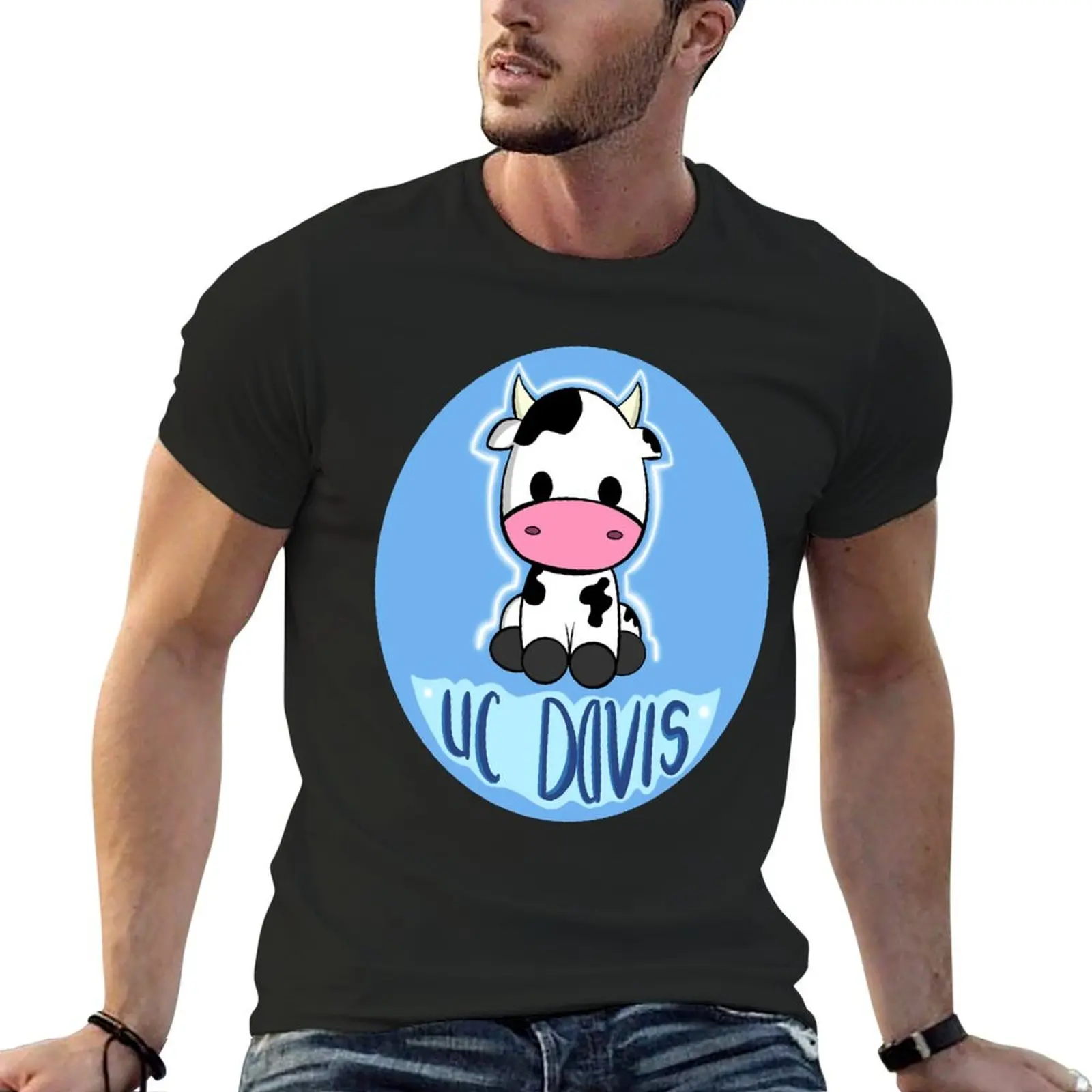 uc davis cow T-Shirt summer tops korean fashion cotton t shirt men