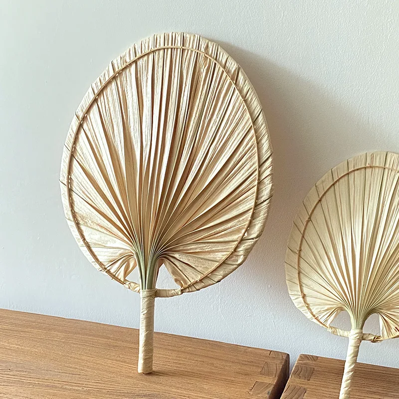 Korean Retro Palm Leaf Fan Creative Handmade Woven Fans Summer Cooling Hand-cranked Cooling Manual Air Supply Handicrafts