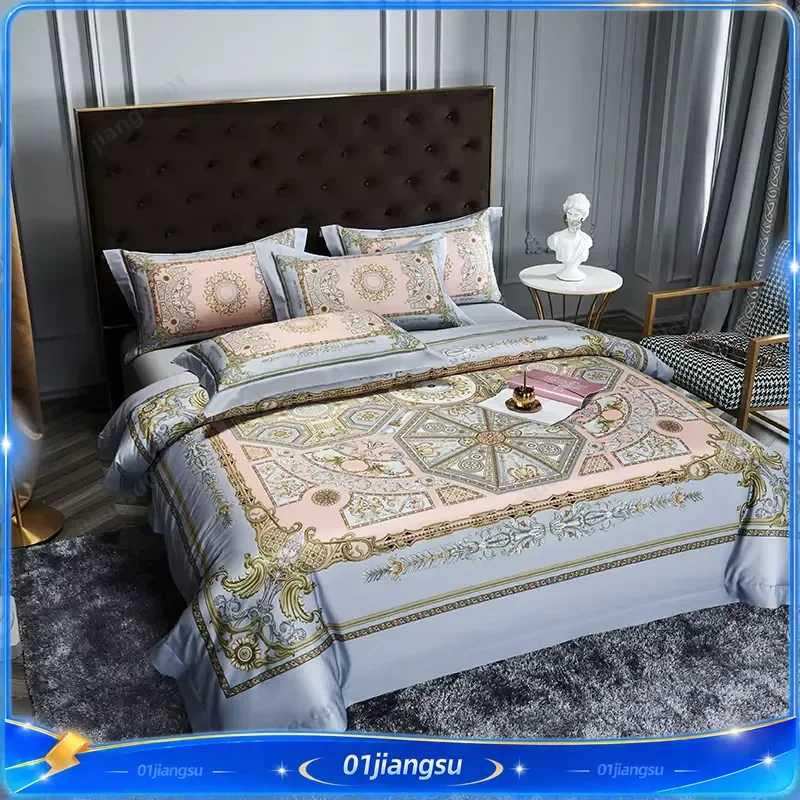 Svetanya Satin Bedding Set Egyptian Cotton Print Duvet Cover Sheet Pillowcase Luxury Soft Bed Linen Home Textile Bedroom
