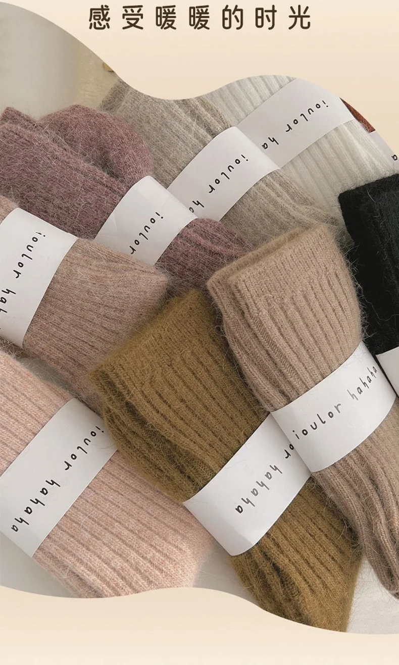 Neue Winter Socken Frauen Kaschmir Wolle Verdicken Warme Frauen Socken Sox Japanische Mode Harajuku Einfarbig Thermische Lange Socken – Detail 3
