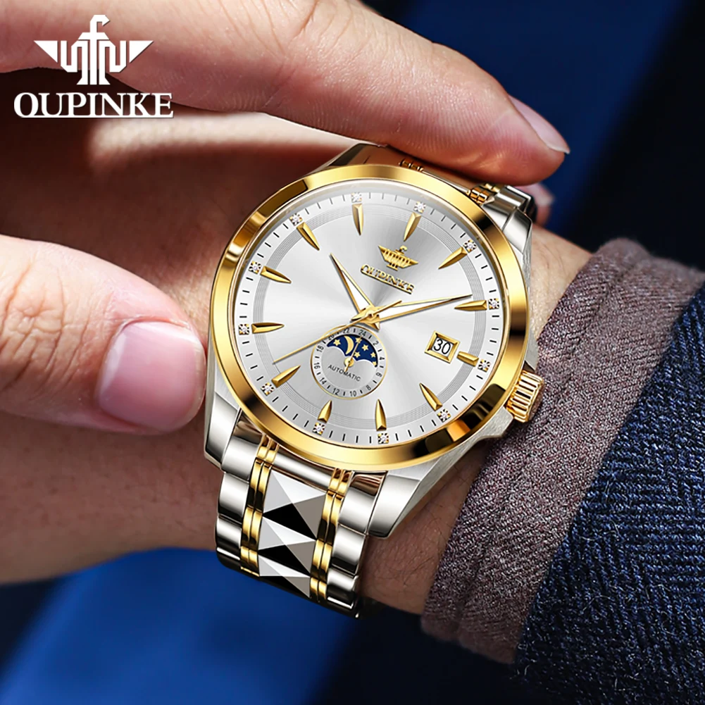OUPINKE 3292 High end Watches for Men Waterproof Luminous Moon phase Automatic Date Men Wristwatch Relógio Masculino