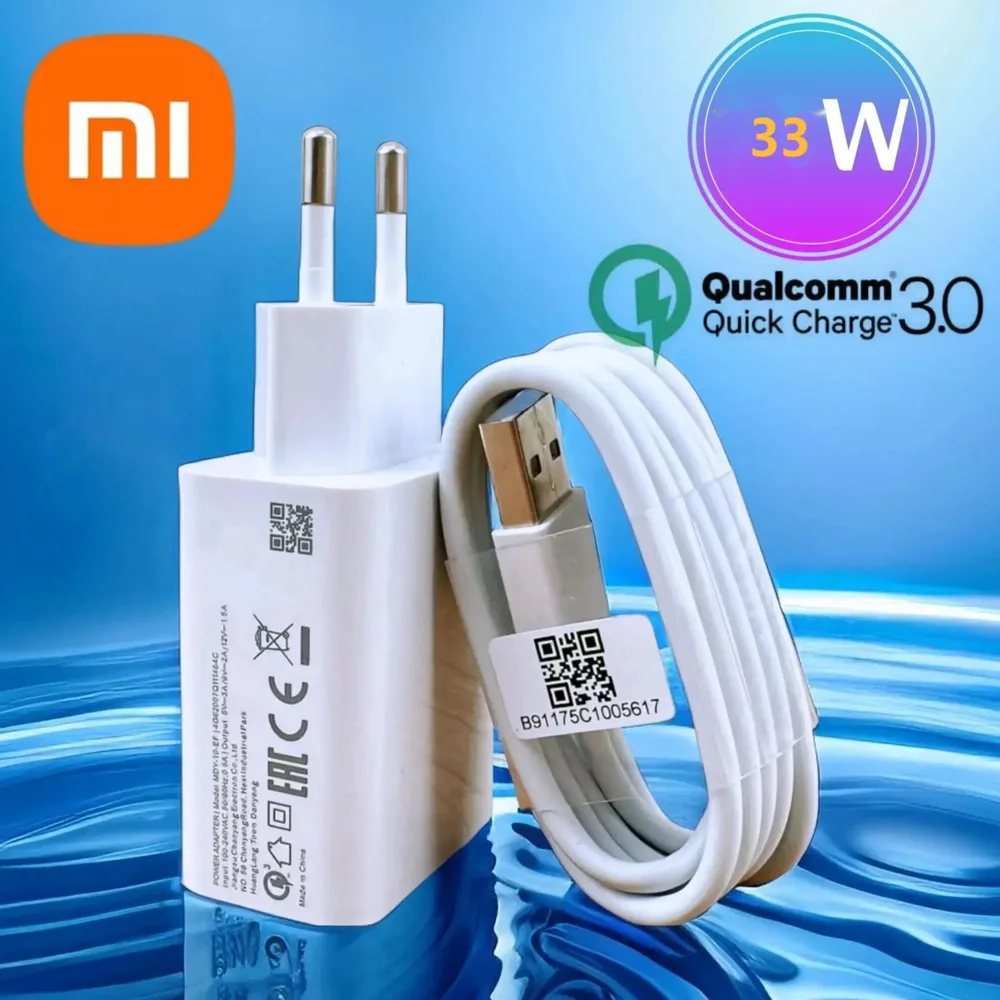 Xiaomi Original 33W Charger Fast Charge QC 3.0 EU Adapter For Redmi 12 10C 13R 12R Note 8 Pro 9 9T Poco M3 C40 Usb Type C Cable