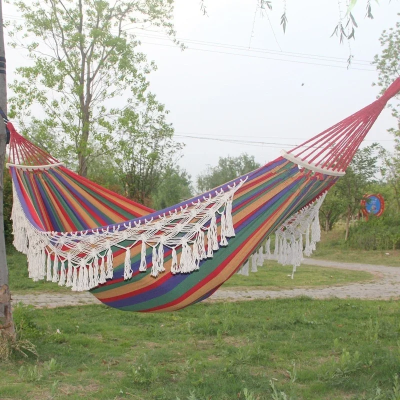 2024 New Arrival INS Tassel Double Hammock Thick Canvas Anti-rollover Swing Chair For Outdoor Camping Garden Backyard Leisure