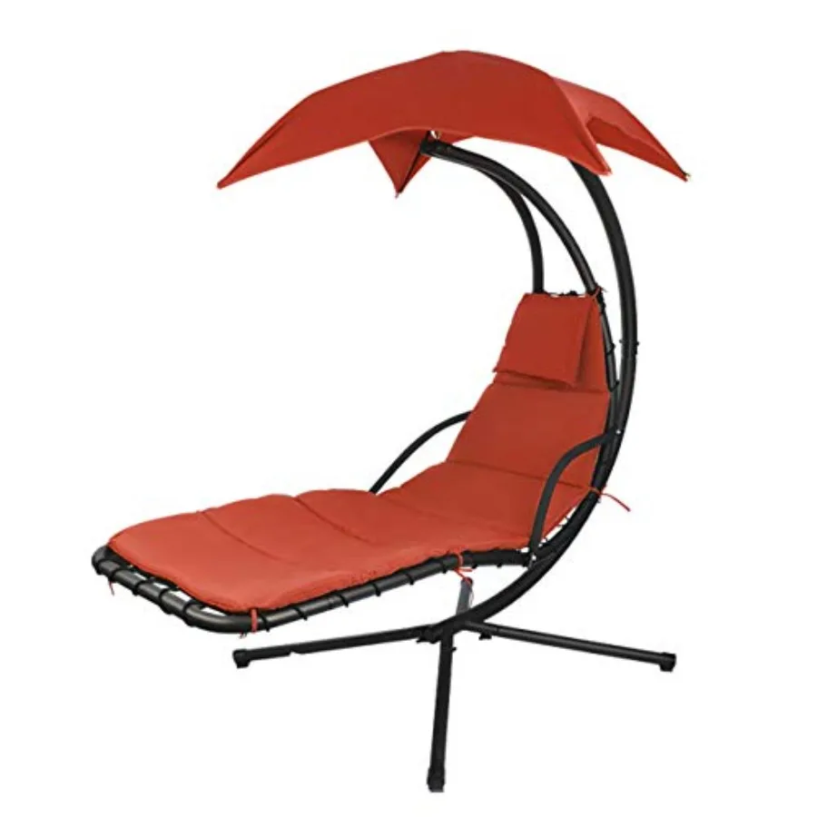 Patio Hanging Chaise Outdoor Lounger Padded Cushion Swing Hammock Chair w/Sun Shade Canopy Umbrella Stand