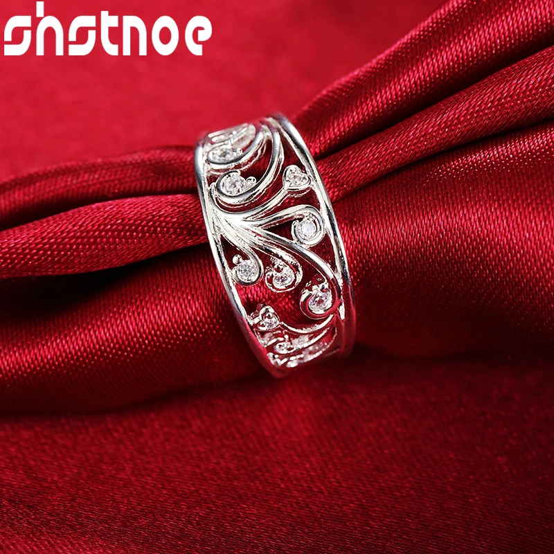 

SHSTONE 925 Sterling Silver AAA Zircon Pattern Ring For Women Engagement Wedding Party Charm Fashion Jewelry Lady Birthday Gift