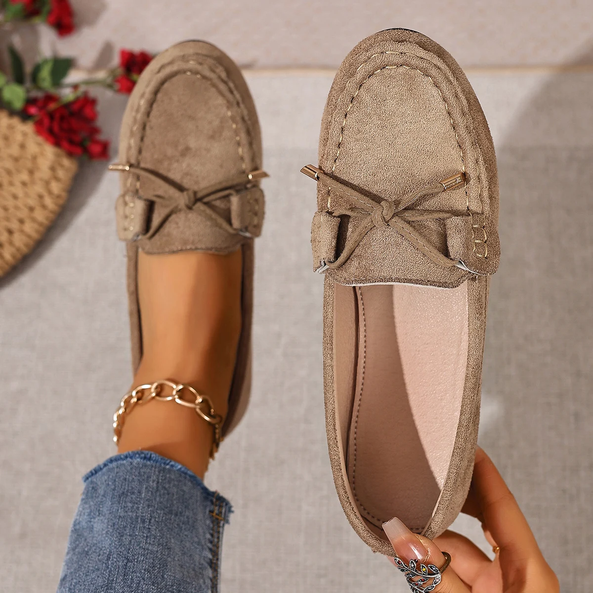 

Bow-Tied Flat Slip-On Fashionable Comfortable Versatile Vacation Casual Women's Shoes