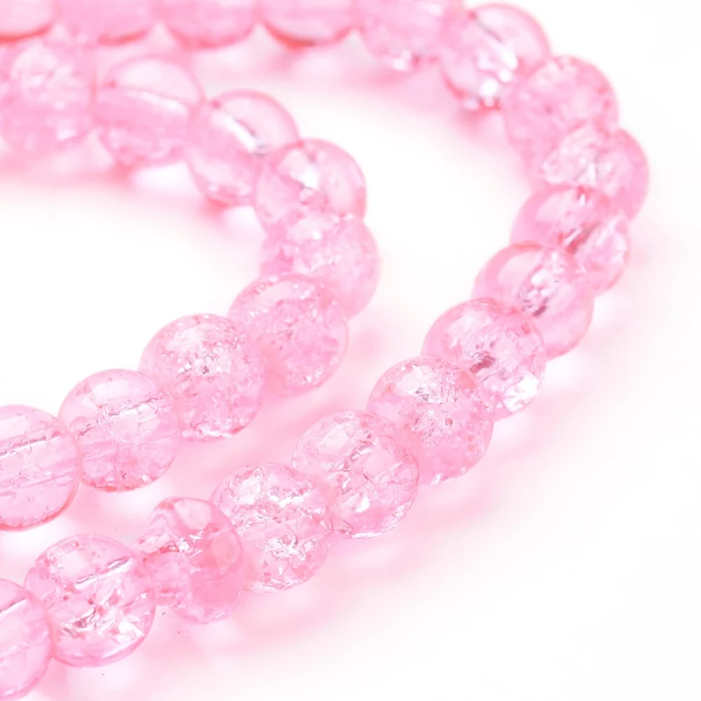 1Strand Crackle Glass Beads Strands Round Hot Pink 6mm Hole: 1.3~1.6mm 31.4 inch