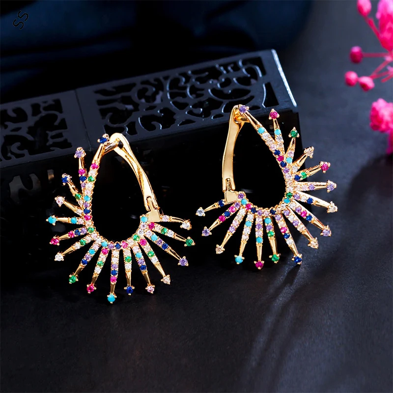 

Women Fashion Earrings for Garment Accessories Copper Inlaid Gemstone Zircon Jewel Accessories Wholesale