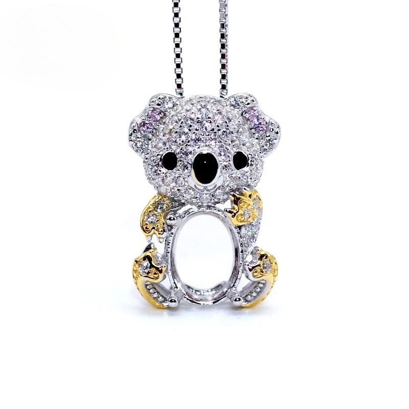 Secret Garden Series S925 Sterling Silver Animal Pendant Setting (Cat, Pig & Bear), Suitable for 6×8mm Stones, DIY Jewelry Blank