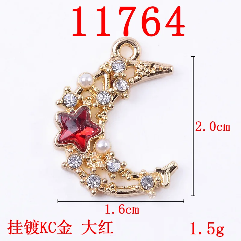 50pc 16*20mm Wholesale High Quality Fashion Gold Color Crystal Moon shape Charm For DIY Hair Jewelry Accessory Wholesale