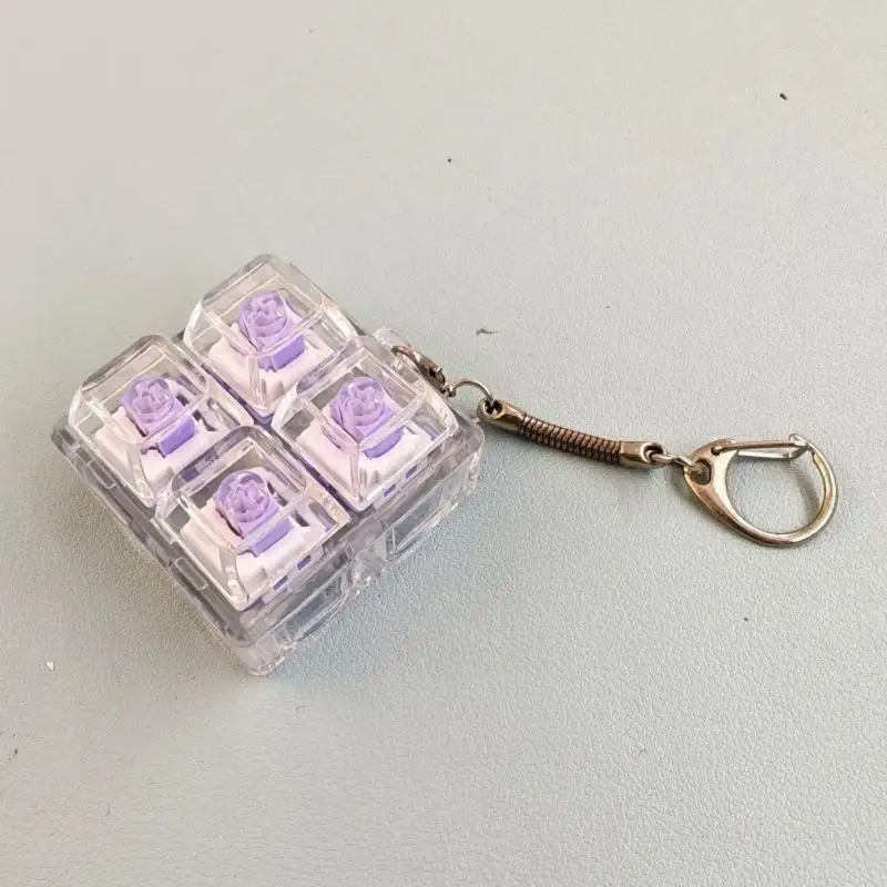 Crystal Keycap Keychain Fidget Toy LED Light Up Keyboard Sensory Gadget Mini Stress Relief Tool for Travel Commute