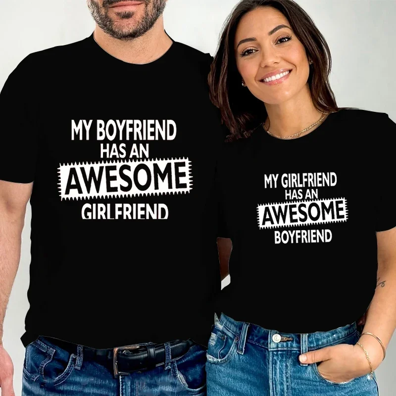

cc Awesome Girlfriend/Boyfriend Couples T Shirt Funny Letter Women Men Fashion Short Sleeve Tshirt