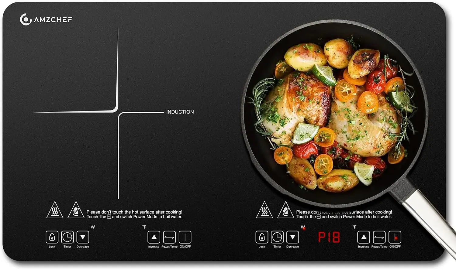 Double Induction Cooktop, 18 Power & 20 Temperature Levels, 1800W | ETL Certified Induction Burners, independent