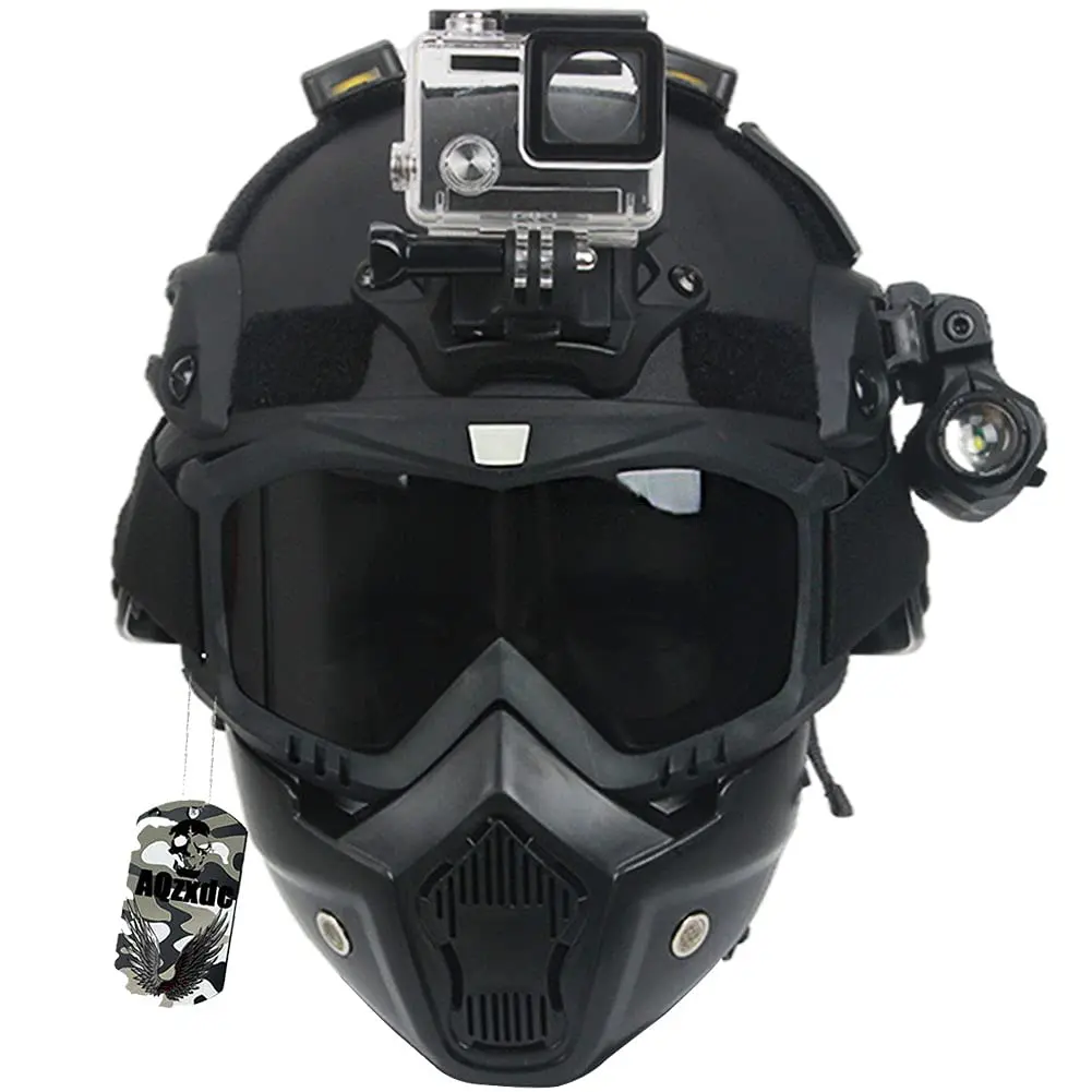 Mich 2000 Tactical Safety Protective Helmet, wiht mask and Goggles Sets, with NVG Bracket and Side Rail for Airsoft Tactical