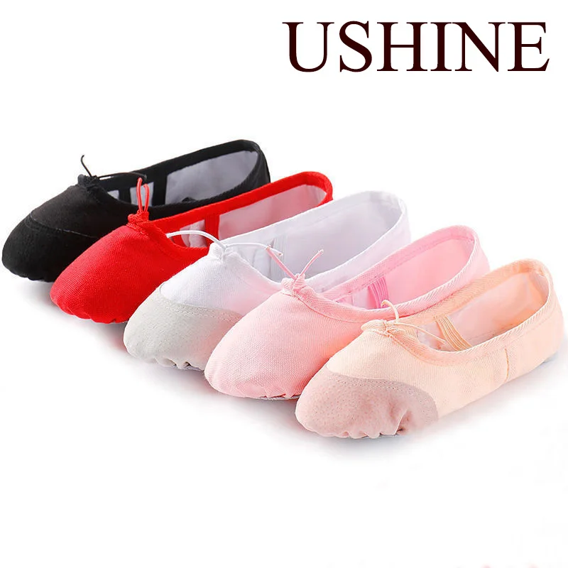 USHINE Leather Head Ballet Canvas Dance Shoes Slipper for Kids Toddler Women Ballet Slippers for Dancing