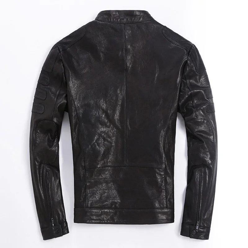 Leather Vintage Goatskin Genuine Motorcycle Jacket Men Black Slim Short Real Leather Coat High Quality Male Riding Biker Clothes