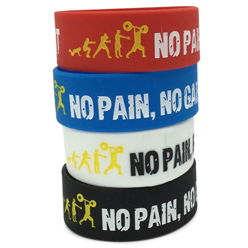 1PC New Style No Pain No Gain Silicone Wristband Wide Band Motto Rubber Bracelets Bangles Armband Gift For Men