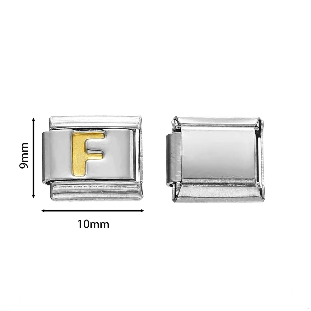 1pcs Fashion Gold Color 26 English Letters Italian Charm Links Fit 9mm Stainless Steel Bracelet Making Women Men Jewelry image 2
