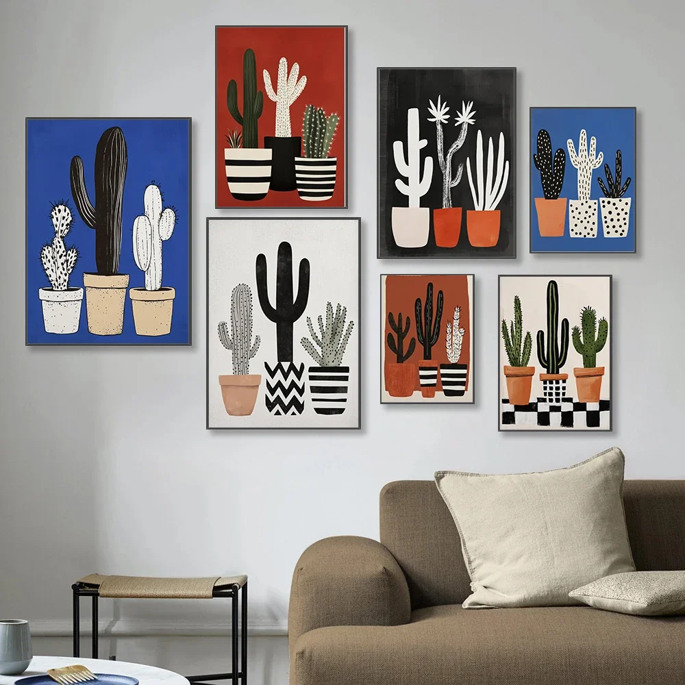 Multiple sizes 1pc frameless Canvas Painting Minimalist Desert Plants Posters Mid-Century Cactus Art Prints Canvas Painting Cact