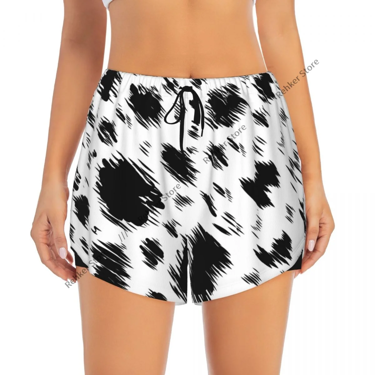 Calções esportivos femininos dálmata animal impressão correndo yoga fitness treinamento de badminton de secagem rápida com bolso