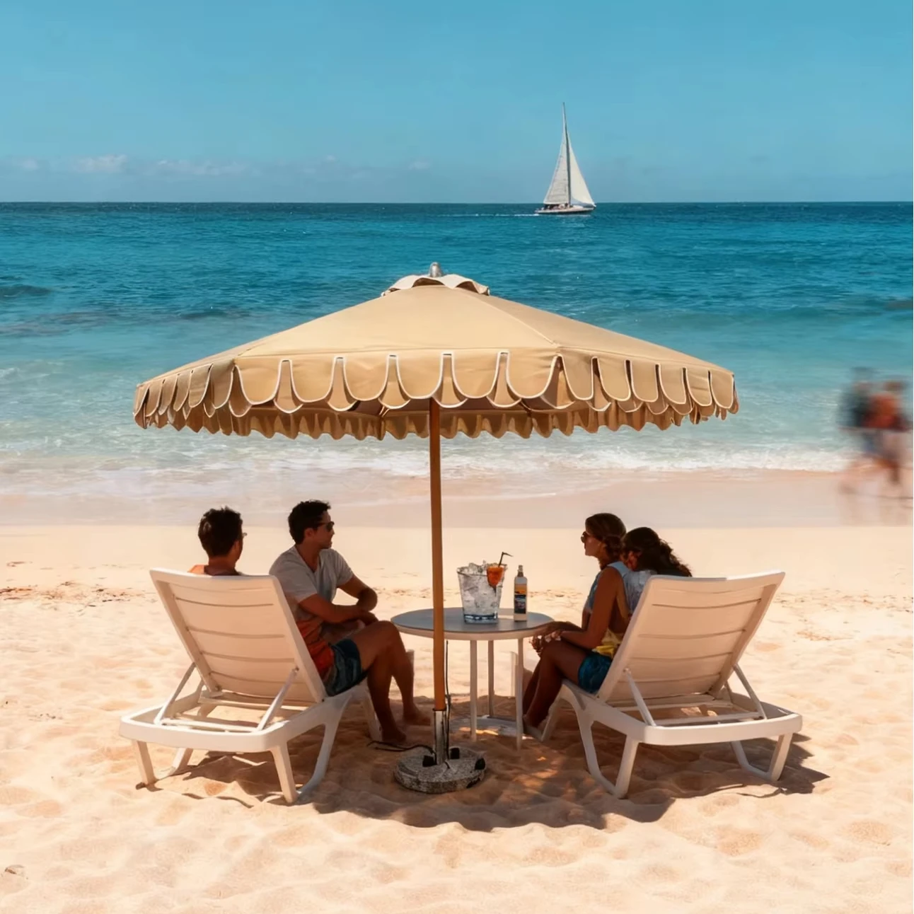Modern Design Flowered Beach Umbrella 260g Polyester Fabric Sunproof Waterproof Aluminum Mid Pole Frame Outdoor Furniture Gym