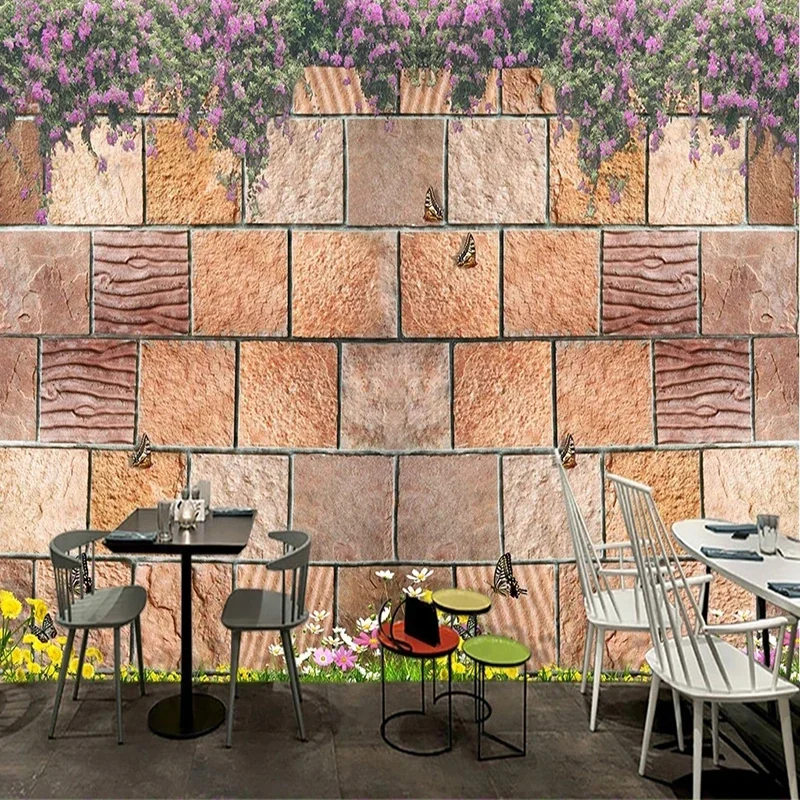 

Custom Mural Wallpaper European Style 3D Rose Flower Brick Wall Background Wall Decor Living Room Restaurant Cafe Art Wallpapers