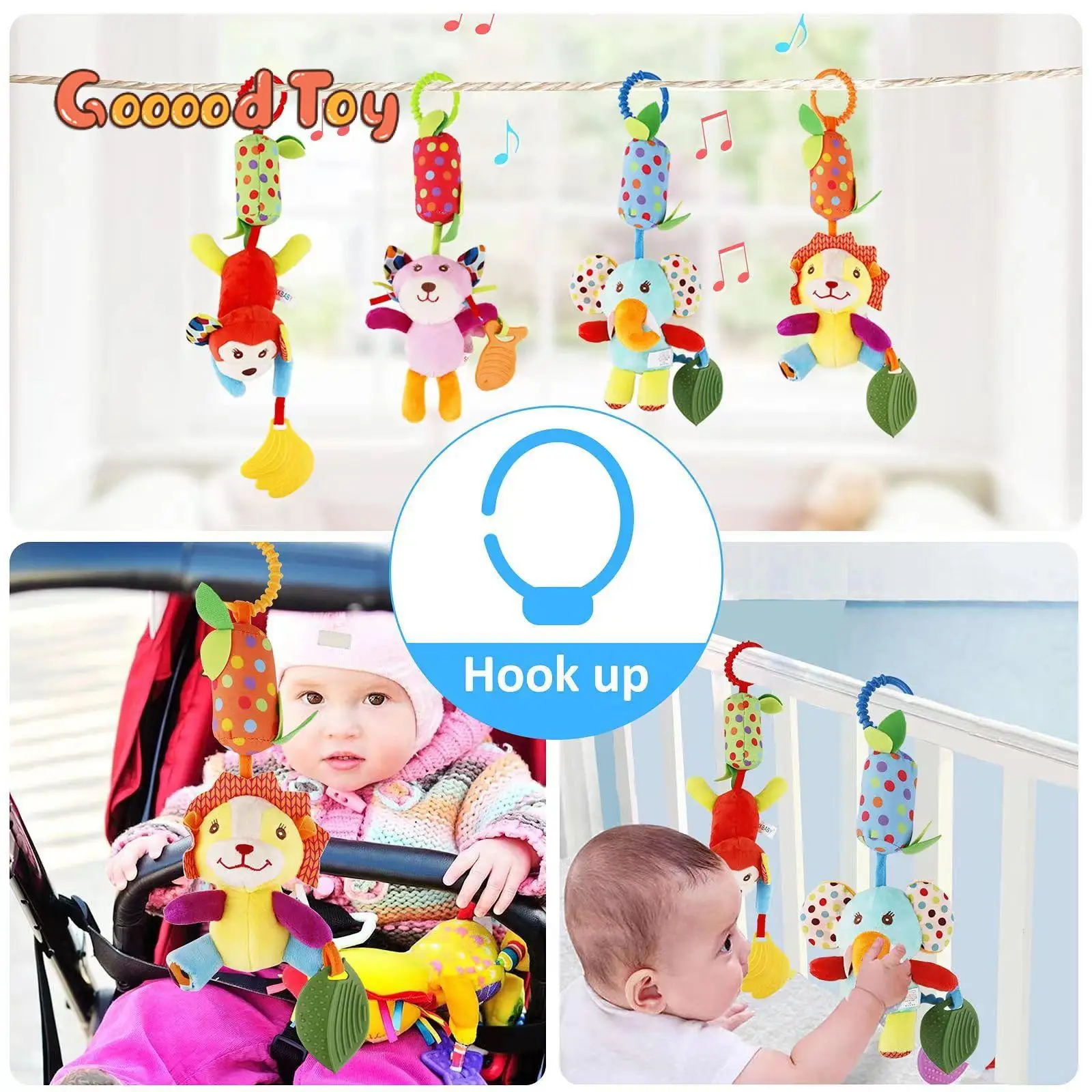 

Plush Animal Stroller Hanging Wind Chimes Infant Trolley Car Bed Crib Baby Soft Hanging Rattle Crinkle Squeaky Early Leaning Toy