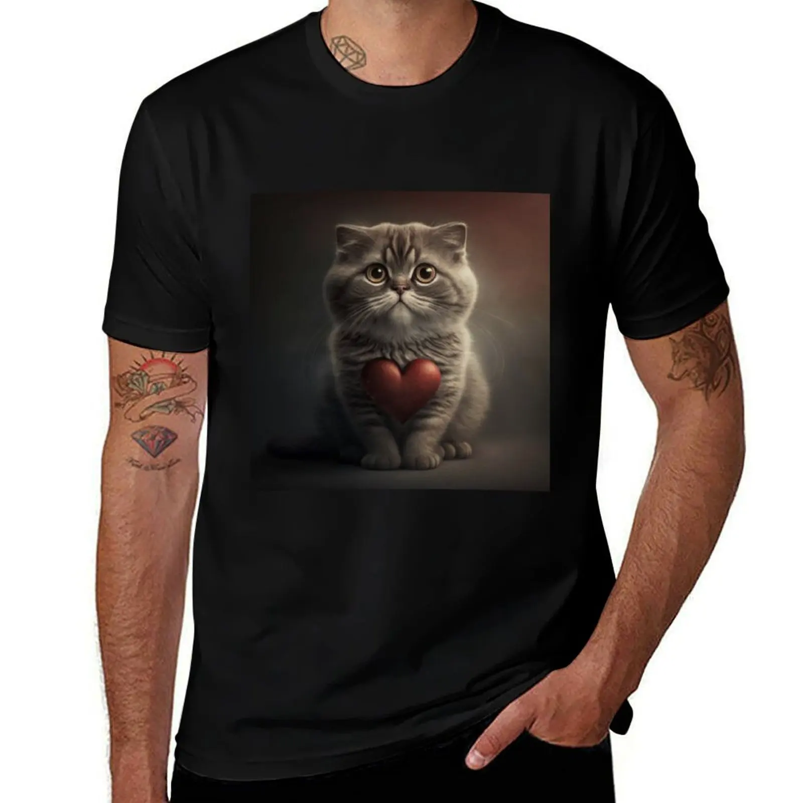 Heartwarming Valentine's Cat T-Shirt Sweat Resistant Workout Tee Shirt T-Shirt
