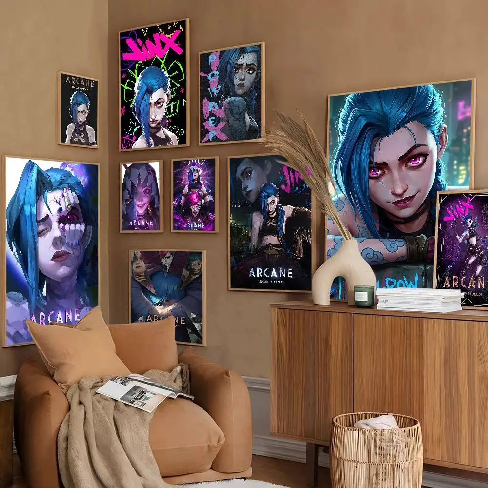 Arcane Season 2 Jinx VI Graffiti Movie Sticky Posters Retro Kraft Paper Sticker DIY Room Bar Cafe Aesthetic Art Wall Painting