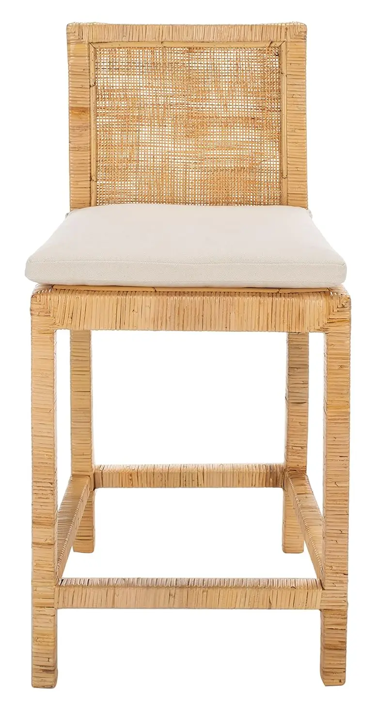 

Natural Cane/White Solid Wood 24-inch Counter Stool with Cushion (Fully Assembled), Customized