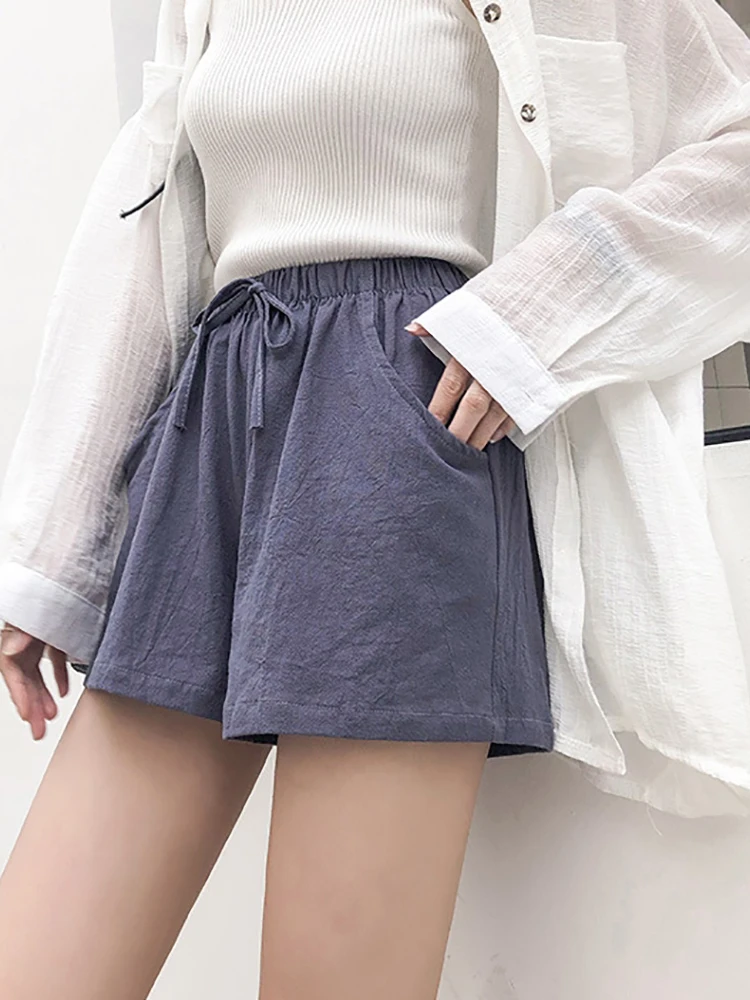 HELIAR Casual Linen Shorts Women Gym Workout Shorts High Waisted Ladies Short Femme Women Shorts Sport Femme