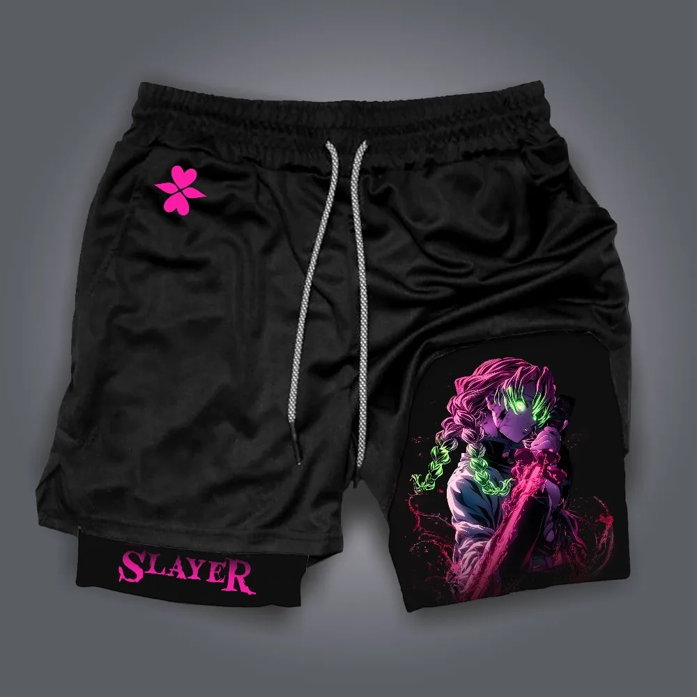 Demon Slayer Kanroji Mitsuri Harajuku Anime Printed 2026 Summer Unisex Loose Sports Breathable Speed Drying Double Layer Shorts view 3
