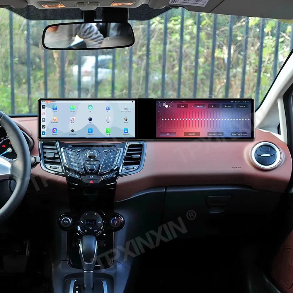 

12,3-дюймовый автомобильный радиоприемник с двойным экраном для Ford Fiesta 2009-2014, автомобильный мультимедийный видеоплеер, стерео, автонавигация, Carplay, автозапчасти